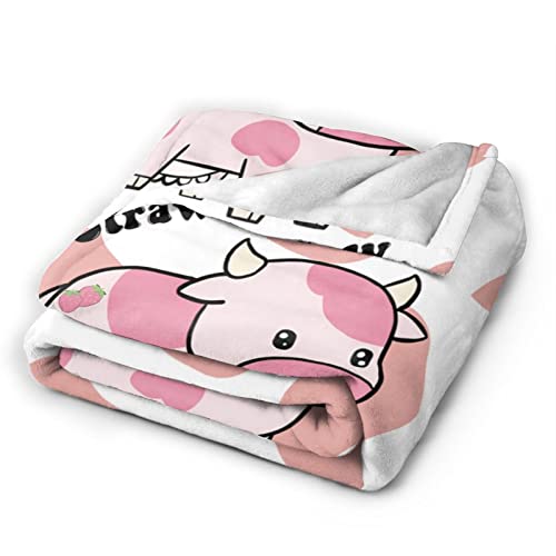 Strawberry Cow Print Blanket Colorful Ultra-Soft Fuzzy Lightweight Flannel Pink Throw Blanket for Couch Bed Sofa All Season Warm Cozy Camping Picnic Suit for Kids Adults 50''x40''