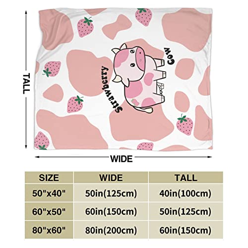 Strawberry Cow Print Blanket Colorful Ultra-Soft Fuzzy Lightweight Flannel Pink Throw Blanket for Couch Bed Sofa All Season Warm Cozy Camping Picnic Suit for Kids Adults 50''x40''