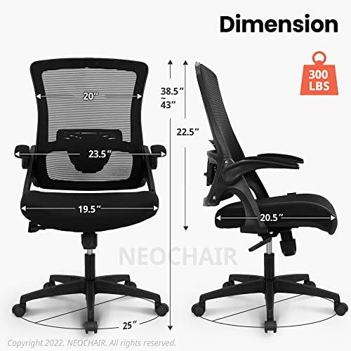 neo chair High Back Mesh Chair Adjustable Height and Ergonomic Design Home Office Computer Desk Chair Executive Lumbar Support Padded Flip-up Armrest Swivel Chair (Black)