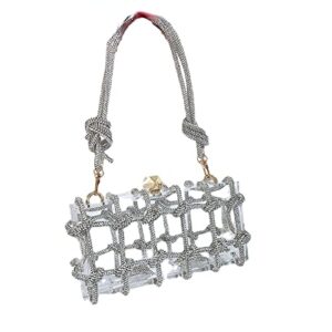 grindfy crystal-embellished rope acrylic clutch rhinestones evening shoulder bag crystal women clear party wedding knot bag (sliver)