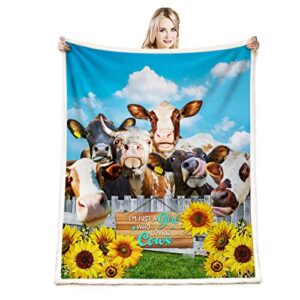 funny cow print blanket cute cow sunflower decor bedding throw blanket gifts for girl women christmas birthday valentine’s day soft cute farm animal cow blanket gifts (cow6,50″x 60″)