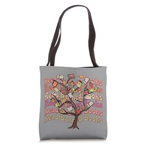 retro read banned books librarian freedom reader nerd gifts tote bag