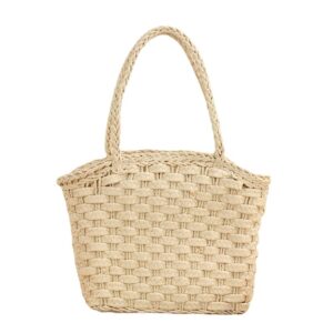 straw beach bag for women summer woven tote bag rattan hobo bohemian vacation bags waterproof sandproof (beige)