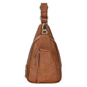 antik kraft – the tasha soft vegan leather crossbody sling backpack purse for women – tan