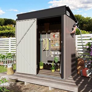 lausaint home 5x3ft outdoor storage shed, small waterproof metal storage tool bike sheds with lockable door for backyard, garden, patio and lawn, brown
