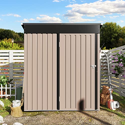 LAUSAINT HOME 5x3FT Outdoor Storage Shed, Small Waterproof Metal Storage Tool Bike Sheds with Lockable Door for Backyard, Garden, Patio and Lawn, Brown
