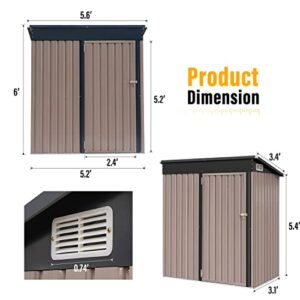 LAUSAINT HOME 5x3FT Outdoor Storage Shed, Small Waterproof Metal Storage Tool Bike Sheds with Lockable Door for Backyard, Garden, Patio and Lawn, Brown