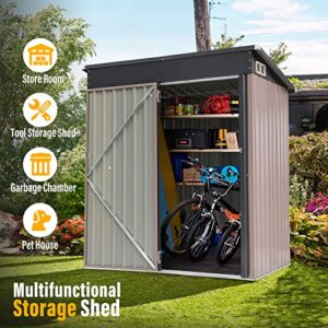 LAUSAINT HOME 5x3FT Outdoor Storage Shed, Small Waterproof Metal Storage Tool Bike Sheds with Lockable Door for Backyard, Garden, Patio and Lawn, Brown