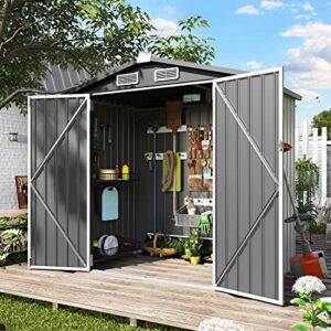 lausaint home 6x4ft outdoor storage shed, large waterproof storage tool bike sheds & bulidings with lockable door for backyard, garden, patio lawn, galvanized steel, white
