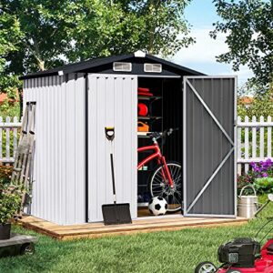 LAUSAINT HOME 6x4FT Outdoor Storage Shed, Large Waterproof Storage Tool Bike Sheds & Bulidings with Lockable Door for Backyard, Garden, Patio Lawn, Galvanized Steel, White