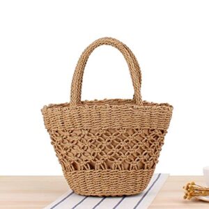 Straw Beach Bag Summer Woven Tote Bag Rattan Handbag Hobo Bohemian Vacation Bags Waterproof Sandproof (Brown)