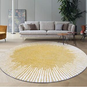 Vintage Yellow White Modern Abstract Round Area Rug 5ft Washable Wool Shaggy Soft Circular Rug for Living Room Bedroom Boho Carpet Under Dining Table Indoor Nursery Rug Floorcover