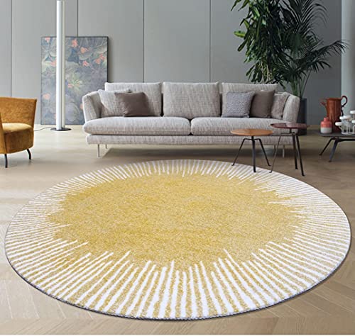 Vintage Yellow White Modern Abstract Round Area Rug 5ft Washable Wool Shaggy Soft Circular Rug for Living Room Bedroom Boho Carpet Under Dining Table Indoor Nursery Rug Floorcover