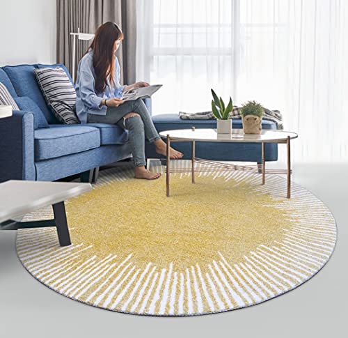 Vintage Yellow White Modern Abstract Round Area Rug 5ft Washable Wool Shaggy Soft Circular Rug for Living Room Bedroom Boho Carpet Under Dining Table Indoor Nursery Rug Floorcover