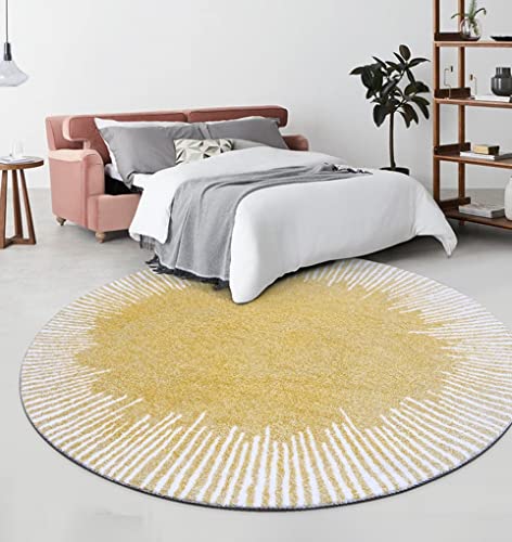 Vintage Yellow White Modern Abstract Round Area Rug 5ft Washable Wool Shaggy Soft Circular Rug for Living Room Bedroom Boho Carpet Under Dining Table Indoor Nursery Rug Floorcover