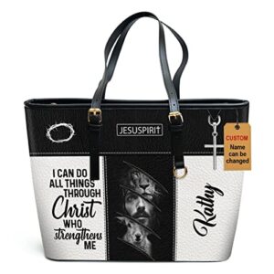 jesuspirit personalized tote bags for women – christian gifts for church ladies, mother’s day, mom, grandma, aunt – spiritual custom zipper leather tote bag for women