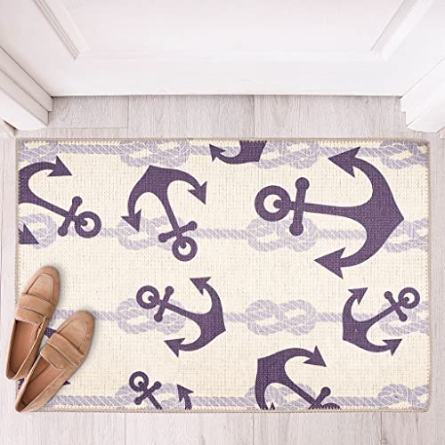 Benissimo Softwoven Rug, 24"x36" Front Door Mat, 85% Cotton Accent Area Rugs, Funny Colorful Printed, Machine Washable, Runner Floor Mat for Washroom, Doormat, Kitchen Decor, Anchors Aweigh