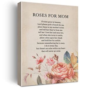 in loving memory of mom wall art if roses grow in heaven canvas print framed funeral poem painting for home wall & tabletop decor