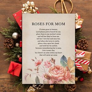 in Loving Memory of Mom Wall Art If Roses Grow in Heaven Canvas Print Framed Funeral Poem Painting for Home Wall & Tabletop Decor