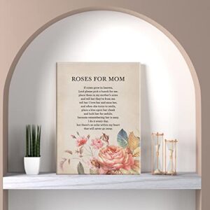 in Loving Memory of Mom Wall Art If Roses Grow in Heaven Canvas Print Framed Funeral Poem Painting for Home Wall & Tabletop Decor