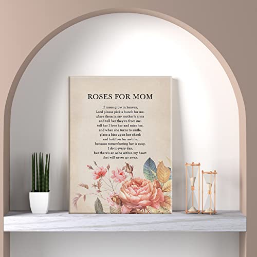 in Loving Memory of Mom Wall Art If Roses Grow in Heaven Canvas Print Framed Funeral Poem Painting for Home Wall & Tabletop Decor