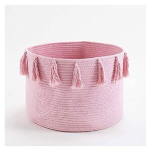 large woven storage baskets for nursery, toys, blankets, and laundry, cute tassel decor – home storage container (color : pink)