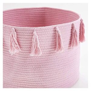 Large Woven Storage Baskets for Nursery, Toys, Blankets, and Laundry, Cute Tassel Decor - Home Storage Container (Color : Pink)