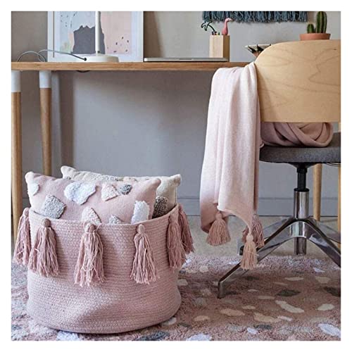 Large Woven Storage Baskets for Nursery, Toys, Blankets, and Laundry, Cute Tassel Decor - Home Storage Container (Color : Pink)