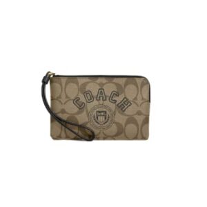 COACH Corner Zip Wristlet In Signature Canvas (IM/Khaki/Amazon Green)