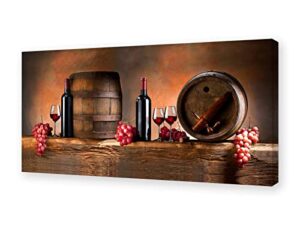 muolunna bk06250 wall art canvas print fruit grape red wine with bottle barrel painting on canvas stretched and framed ready to hang for home decor living room bedroom kitchen office artwork