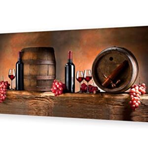 Muolunna BK06250 Wall Art Canvas Print Fruit Grape Red Wine with Bottle Barrel Painting on Canvas Stretched and Framed Ready to Hang for Home Decor Living Room Bedroom Kitchen Office Artwork