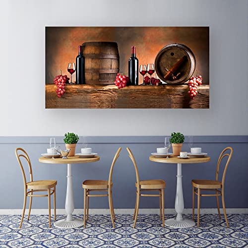 Muolunna BK06250 Wall Art Canvas Print Fruit Grape Red Wine with Bottle Barrel Painting on Canvas Stretched and Framed Ready to Hang for Home Decor Living Room Bedroom Kitchen Office Artwork