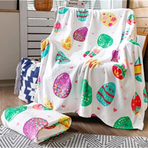 2 pack easter throw blanket colorful eggs flannel blanket comfy happy easter soft cozy lightweight blanket for sofa couch bed, 50 x 60 inch