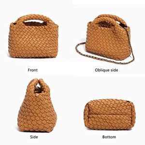 Handmade Woven Bags for Women with Coin Purse Fashion Handbag Female Shoulder Bags Foldable Chain Small Tote Crossbody Bags (Green)