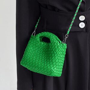 Handmade Woven Bags for Women with Coin Purse Fashion Handbag Female Shoulder Bags Foldable Chain Small Tote Crossbody Bags (Green)