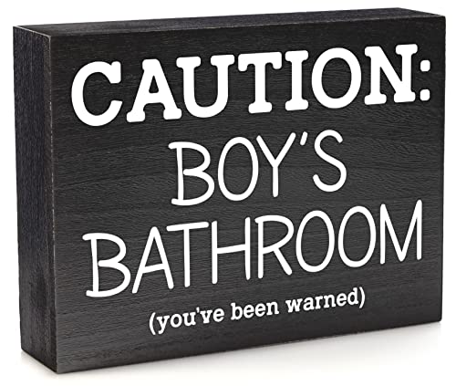 Kids Bathroom Sign for Boys Bathroom Decor - Caution Kids Bathroom Sign for Boy Bathroom Decor for Boys