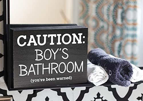 Kids Bathroom Sign for Boys Bathroom Decor - Caution Kids Bathroom Sign for Boy Bathroom Decor for Boys