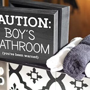 Kids Bathroom Sign for Boys Bathroom Decor - Caution Kids Bathroom Sign for Boy Bathroom Decor for Boys