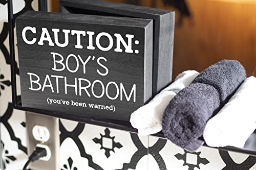 Kids Bathroom Sign for Boys Bathroom Decor - Caution Kids Bathroom Sign for Boy Bathroom Decor for Boys