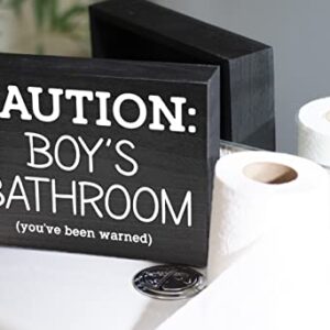 Kids Bathroom Sign for Boys Bathroom Decor - Caution Kids Bathroom Sign for Boy Bathroom Decor for Boys