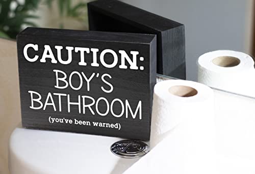 Kids Bathroom Sign for Boys Bathroom Decor - Caution Kids Bathroom Sign for Boy Bathroom Decor for Boys