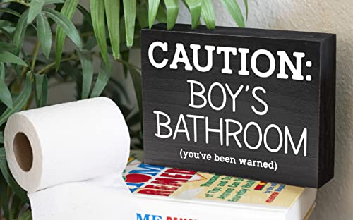 Kids Bathroom Sign for Boys Bathroom Decor - Caution Kids Bathroom Sign for Boy Bathroom Decor for Boys