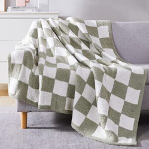 wrensonge checkered throw blanket, sage green microfiber soft cozy fluffy warm hand made throw blankets for couch, sofa, chair, bed, camping, picnic, travel lightweight bed blanket – 50″*70″
