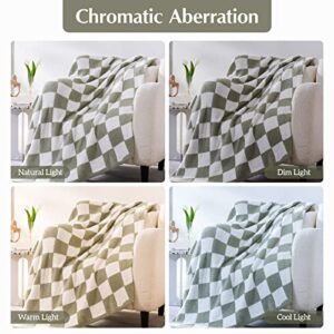 WRENSONGE Checkered Throw Blanket, Sage Green Microfiber Soft Cozy Fluffy Warm Hand Made Throw Blankets for Couch, Sofa, Chair, Bed, Camping, Picnic, Travel Lightweight Bed Blanket - 50"*70"