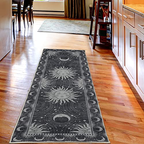 Ambesonne Sun and Moon Decorative Rug, Bohemian Occult Design of Crescent Solar Ornament Esoteric Stars, Quality Carpet for Bedroom Dorm and Living Room, 2' 5" x 7' 5", Dark Taupe