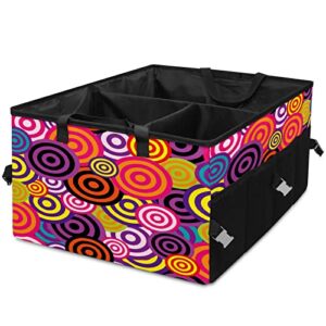 car trunk organizer colorful retro abstract circles back seat big size car storage bag with detachable dividers car accessories portable collapsible trunk cargo organizer grocery box for suv