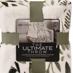 Life Comfort The Ultimate Throw I Luxurious Faux Fur Reversing to Plush I 60 in x 70 in I 100% Polyester I Great for Gifts I Floral Green (1630383)