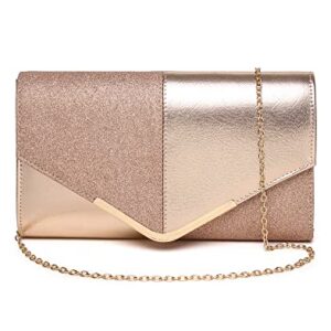 MUDUO Sequined PU Clutch Purse for Women Evening Bag Party Clutches Wedding Purses Cocktail Prom Handbags (Champagne Pink)