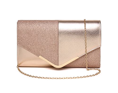 MUDUO Sequined PU Clutch Purse for Women Evening Bag Party Clutches Wedding Purses Cocktail Prom Handbags (Champagne Pink)