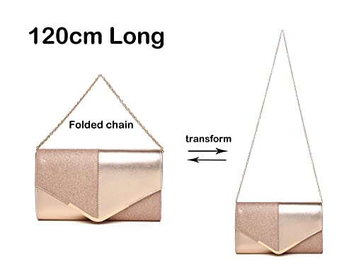 MUDUO Sequined PU Clutch Purse for Women Evening Bag Party Clutches Wedding Purses Cocktail Prom Handbags (Champagne Pink)